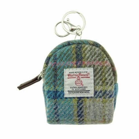 Scottish Harris Tweed Luxury Wool Tartan Micro Bag UK Gift In Turquoise Tartan LB2048 C-122