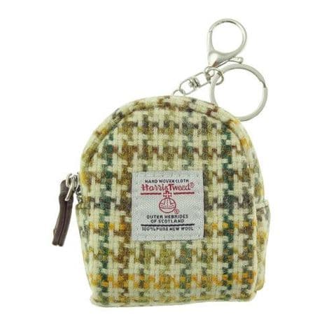 Scottish Harris Tweed Luxury Wool Tartan Micro Bag UK Gift In Yellow & Brown Dogtooth LB2048 C-149