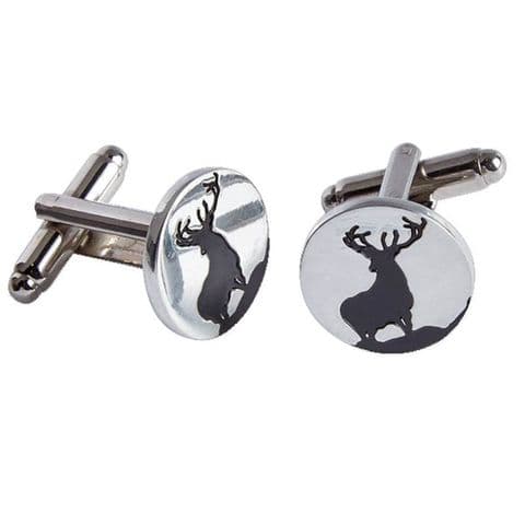 Scottish Monarch Stag Round Cufflinks in Polished Pewter Finish Made in Scotland KCL44P