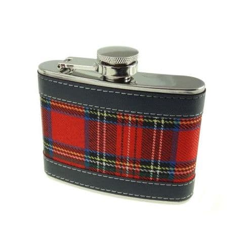 Scottish Neat 4oz Hip Flask With PU Leather Trim & Box Set in Royal Stewart Tartan HF1004