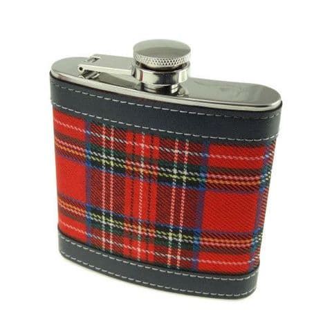 Scottish Neat 6oz Hip Flask With PU Leather Trim & Box Set in Royal Stewart Tartan HF1005-RED