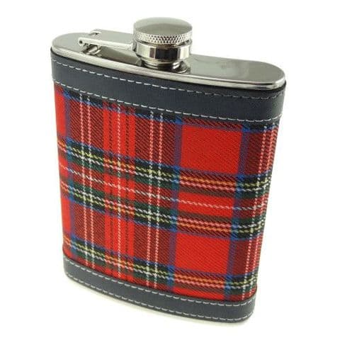 Scottish Neat 8oz Hip Flask With PU Leather Trim & Box Set in Royal Stewart Tartan HF1007
