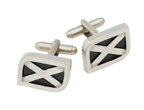 Scottish Saltire Design Cufflinks in Polished Pewter Finish Made in Scotland KCL16P