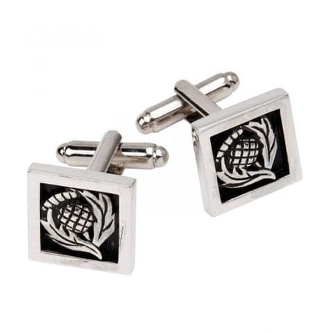 Scottish Square Thistle Cufflinks in Polished Pewter Finish Made in Scotland KCL34P