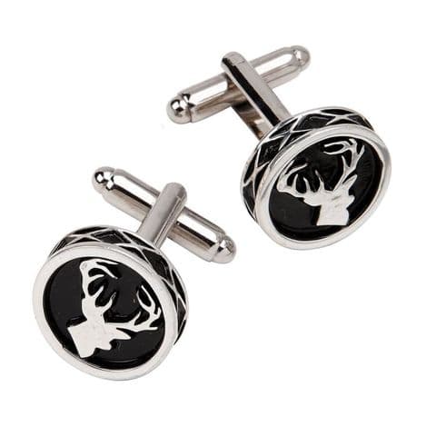Scottish Stag Round Cufflinks in Polished Pewter Finish Made in Scotland KCL35P