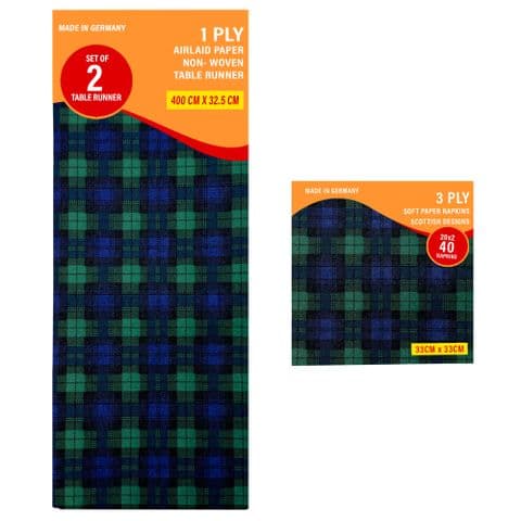 Scottish Tartan Table Runner and Napkins Set Black Watch