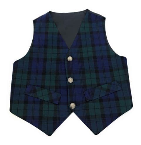 Scottish Tartan Waistcoat - Smart Black Watch Design - Sizes 1-6 Years - Polyviscose Material