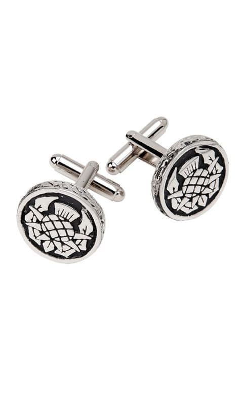 Scottish Thistle Round Cufflinks in Polished Pewter Finish Made in Scotland KCL25P