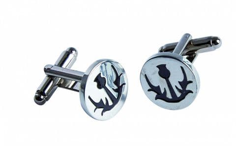 Scottish Thistle Round Cufflinks in Polished Pewter Finish Made in Scotland KCL46P