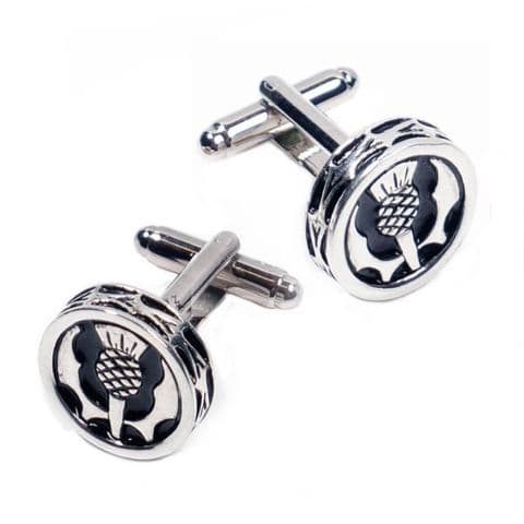 Scottish Thistle Round Cufflinks in Polished Pewter Finish Made in Scotland KCL7P