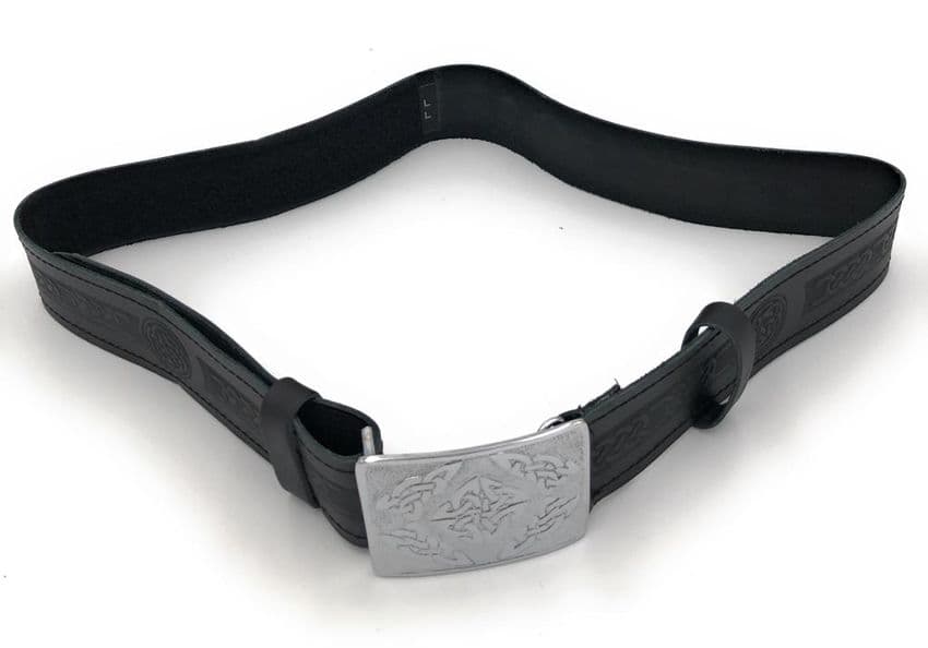 Scottish Traditional 100% Leather Celtic Embossed kilt Belt & Buckle New