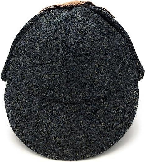 Scottish Traditional Deerstalker Hat - Harris Tweed,Autumn Black with Green Fleck - without Moleskin