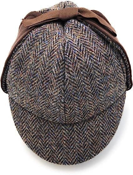 Scottish Traditional Deerstalker Hat -Harris Tweed,Autumn Brown Herringbone-without Moleskin