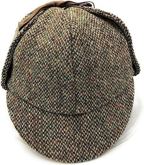 Scottish Traditional Deerstalker Hat - Harris Tweed,Autumn Green Fleck - without Moleskin
