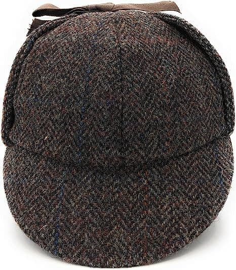 Scottish Traditional Deerstalker Hat-HarrisTweed,Brown Herringbone with O & B lines-without Moleskin