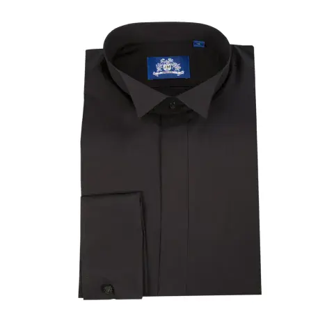 SCOTTISH TRADITIONAL WING COLLAR SHIRT BLACK