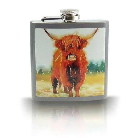 Scottish Unique 6oz Hip Flask in Scottish Highland Cow Design HF2000