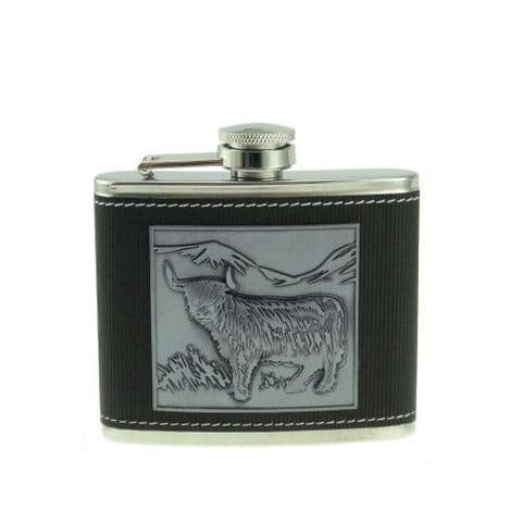 Scottish Unique Embossed 4oz Hip Flask & Gift Box Set in Scottish Highland Cow Design HF2018
