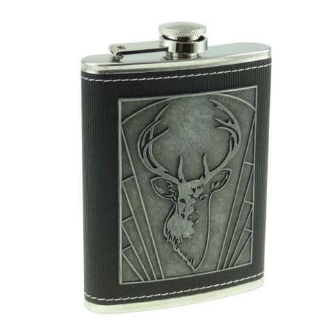 Scottish Unique Embossed 8oz Hip Flask & Gift Box Set in Scottish Highland Stag Design HF1017
