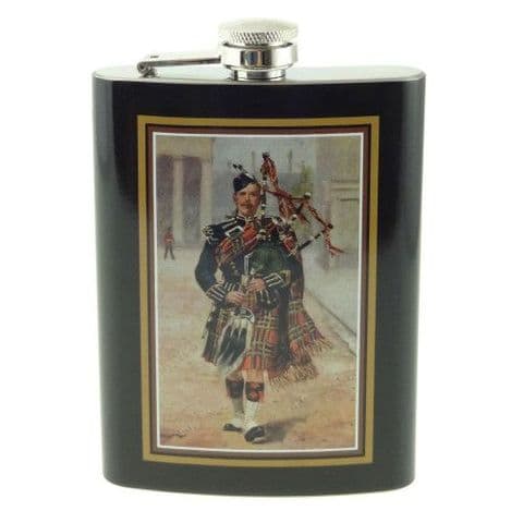 Scottish Unique Metal Plate 8oz Hip Flask & Gift Box Set in Scottish Piper Design HF2008