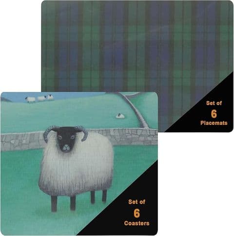 Set of 6 Sheep Coasters & 6 Placemats - Choose Sheep or Black Watch Designs - Scottish Home Decor