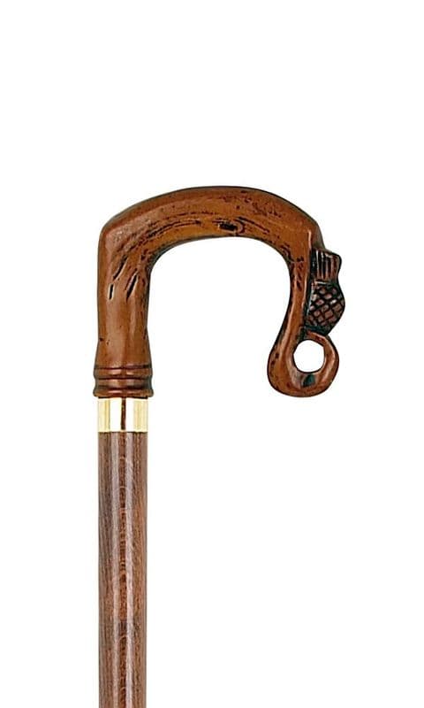 Shepherd's Crook Moulded Top Walking Stick - Turned Maple Shaft, Brass Collar, 36" (91cm)