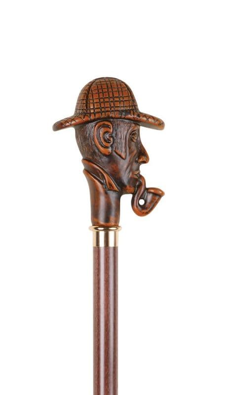Sherlock Holmes Collectors' Stick Stained Beech Shaft, Moulded Handle, Brass Collar, 36"