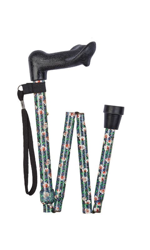 Short Anatomical Folding Stick (Left-Hand), Height Adjustable 28"-32", Morris Pattern, 110kg