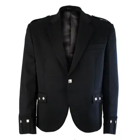 SILVER PEWTER BUTTON ARGYLE JACKET BLACK  HERITAGE OF SCOTLAND