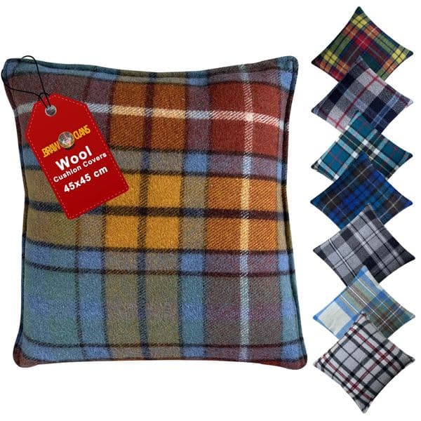 Soft Wool Double-Sided Tartan Cushion Cover, 45cm x 45cm, Checkered Design, Hidden Zipper