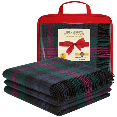 Soft Wool Tartan Blankets for beds, Sofa throws - Winter warm - 74x62" - Baird Tartan - Gift