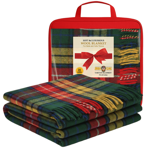 Soft Wool Tartan Blankets for beds, Sofa throws - Winter warm - 74x62" -  Buchanan Modern - Gift