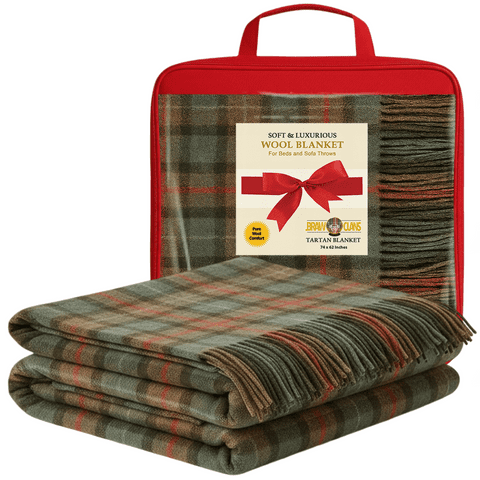 Soft Wool Tartan Blankets for beds, Sofa throws - Winter warm - 74x62" - Fraser Hunting Ancient