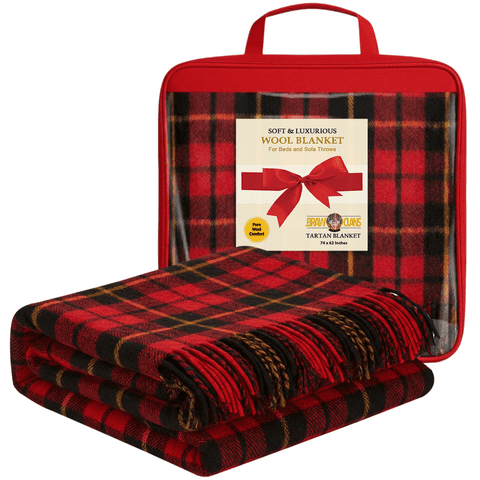 Soft Wool Tartan Blankets for beds, Sofa throws - Winter warm - 74x62" -  Wallace - Gift
