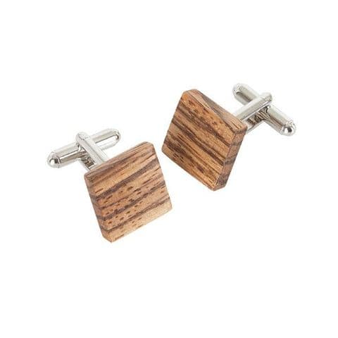 Square Cufflinks -KCL65- Handcrafted Zebrano Wood, 16mm, Presentation Box Included, Made in Scotland