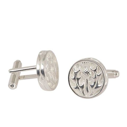 Sterling Silver Cufflinks with Thistle Design – Luxury Scottish Cufflinks in Presentation Box - CCL1