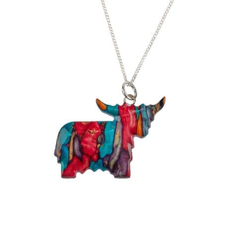Sterling Silver Heathergem Highland Cow Necklace – Handcrafted in Scotland, Unique Design