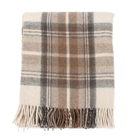 STEWART NATURAL DRESS HIGHLAND WOOL BLEND TARTAN BLANKET / THROW EXTRA WARM