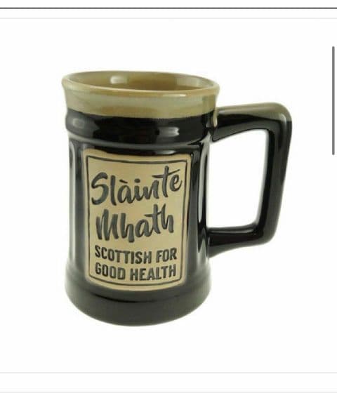 Stoneware Beer Mug - Slainte Mhath PT1016-BLACK - Gift Set of 1,2 & 4