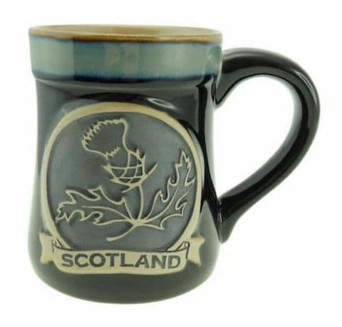 Stoneware Mug with Thistle/Scotland - Black PT1009 - Gift Set of 1,2 & 4