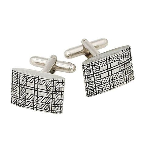 Tartan Etched Rectangular Cufflinks in Polished Pewter, Scottish Design, Gift Boxed - KCL19P