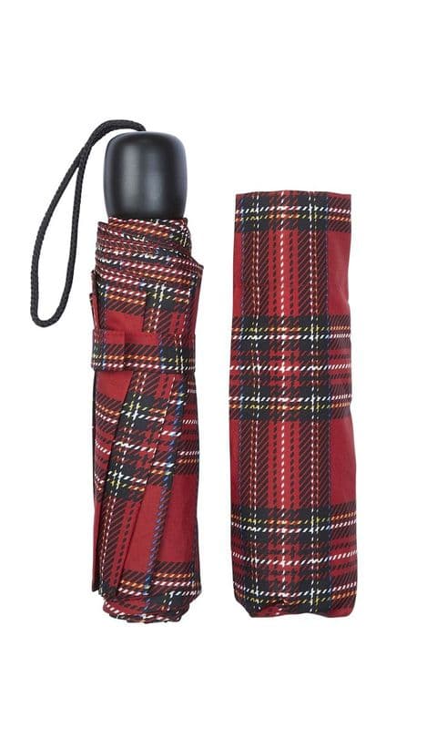 Tartan Mini Folding Umbrella – Compact, Portable Design in Black Watch & Royal Stewart Tartan