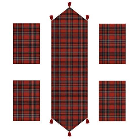 Tartan table runner for dining table with Tassles / Lace and Placemats set - 196x44CM - Burns night