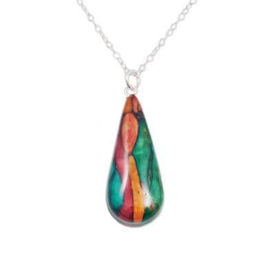 Tear Drop Heather Pendant – Sterling Silver, Handmade Heathergem, Gift Box Included
