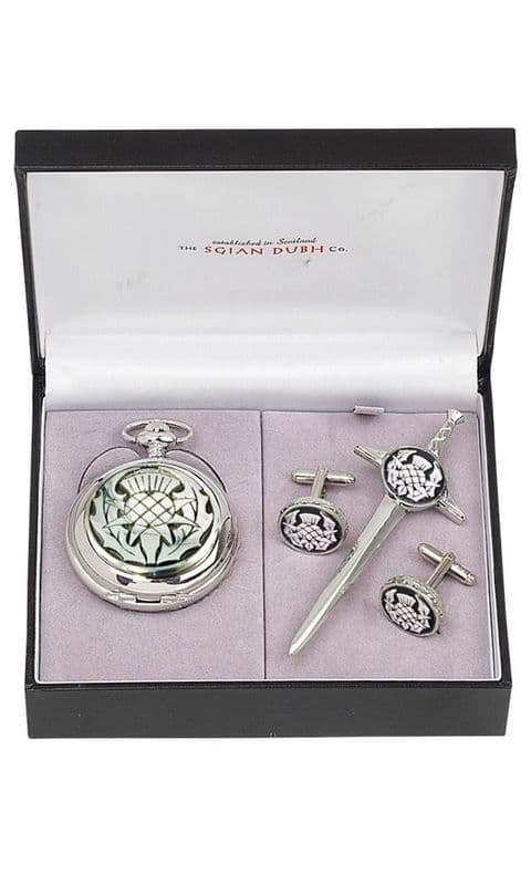 Thistle 3 Piece Mechanical Pocket Watch Gift Set PWS300M