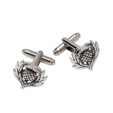 Thistle Design Pewter Cufflinks with Presentation Box – Traditional Scottish Style - KCL33P
