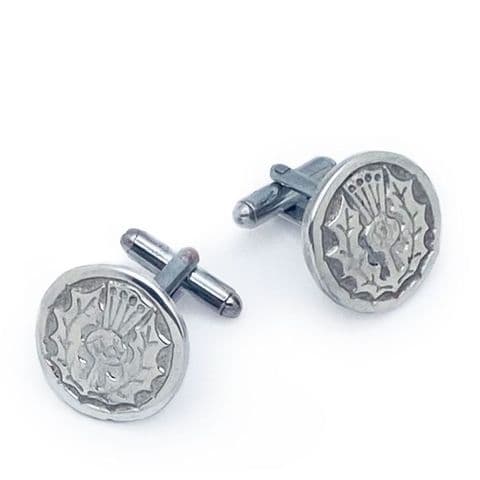 Thistle Oval Cufflinks in Polished Pewter with Presentation Box – Scottish Design - KCL8P