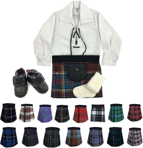 Traditional Baby Kilt Outfit for infants and toddlers - Scottish Tartan Kilt Sets with Ghillie Shirt