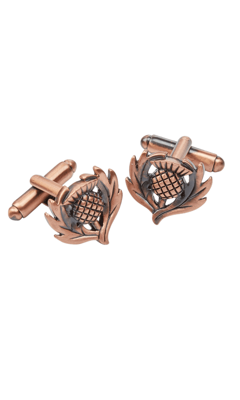 Traditional Thistle Copper Cufflinks (KCL33C) - Polished Pewter, Gift Box, Made in Scotland