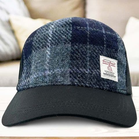 Unisex Adjustable Baseball Cap with Harris Tweed in Grey & Black Tartan BC1000-COL95